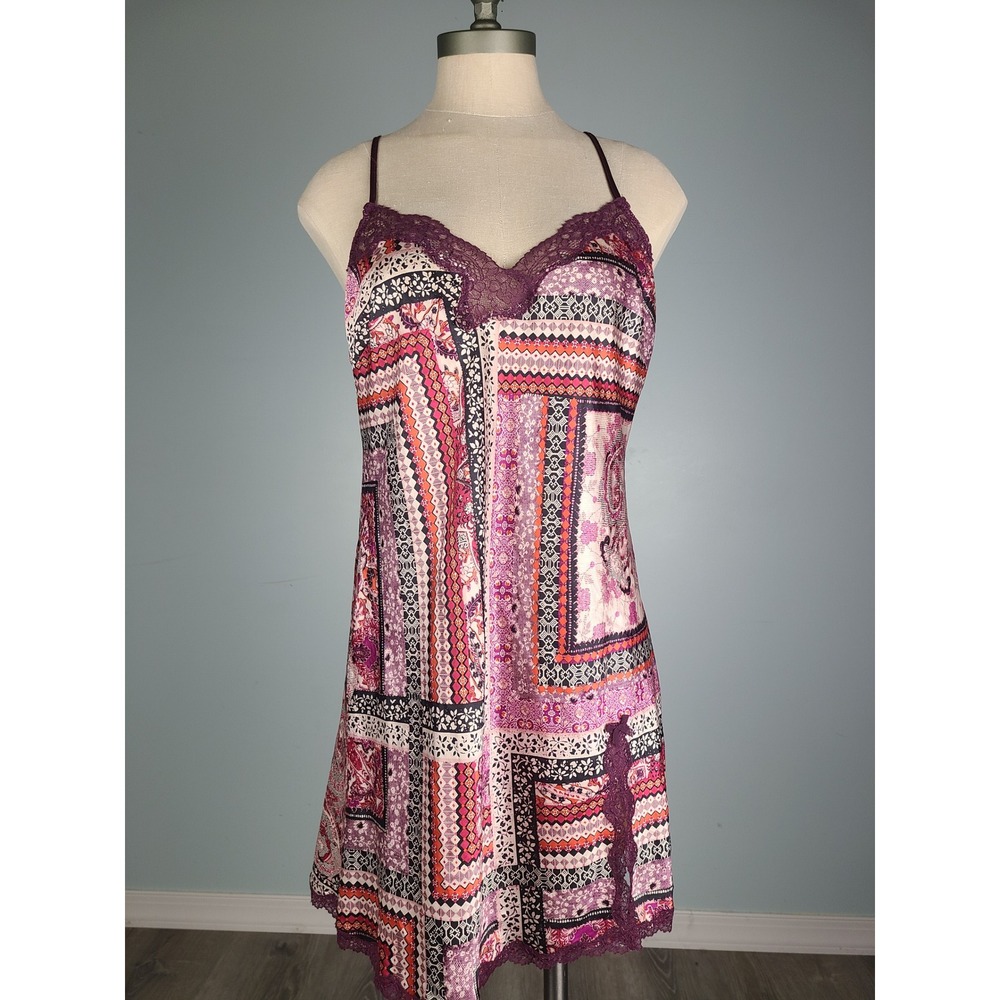 Victoria's Secret Sz M Satin Slip Mini Dress Pink Patchwork Lacy Euro Summer Y2K